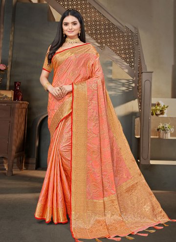 Orange color Silk Silk Saree with Woven