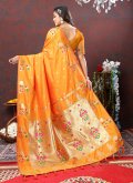 Orange color Silk Traditional Saree with Meenakari - 2