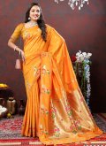 Orange color Silk Traditional Saree with Meenakari - 3