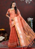 Orange color Soft Cotton Trendy Saree with Woven - 1