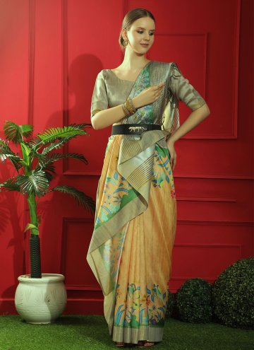 Orange color Tussar Silk Traditional Saree with Woven