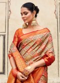 Orange color Woven Pure Silk Trendy Saree - 2