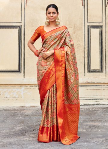Orange color Woven Pure Silk Trendy Saree