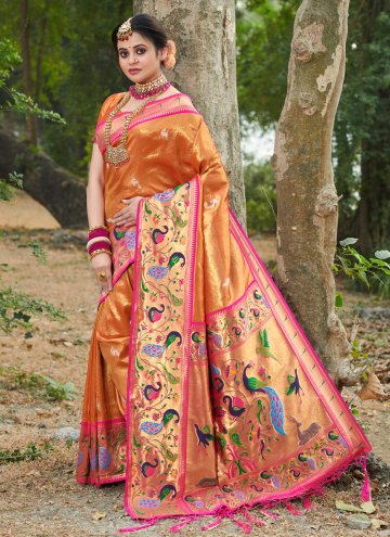 Orange color Woven Silk Designer Traditional Saree