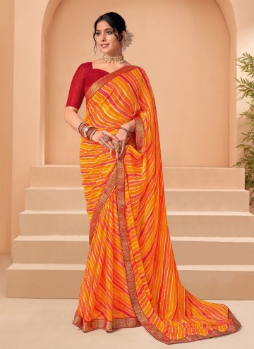 Orange Contemporary Saree in Chiffon with Printed