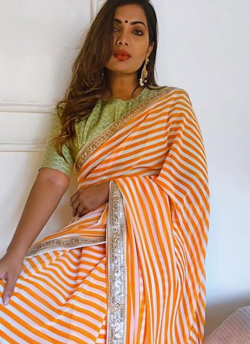 Orange Contemporary Saree in Georgette with Lace