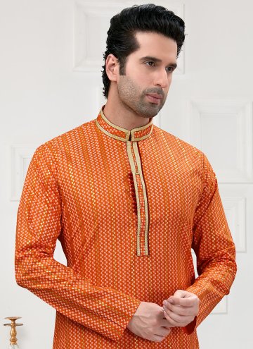 Orange Cotton  Printed Kurta Pyjama for Ceremonial
