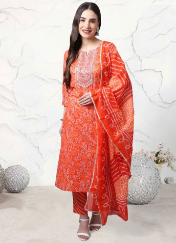 Orange Cotton  Printed Salwar Suit for Casual