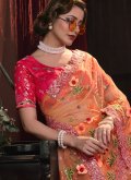 Orange Designer Saree in Net with Cut Dana - 1