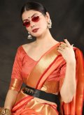 Orange Designer Saree in Raw Silk with Border - 1