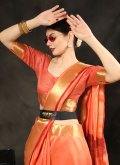 Orange Designer Saree in Raw Silk with Border - 2
