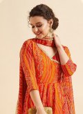 Orange Georgette Bandhej Print Readymade Designer Gown for Ceremonial - 1
