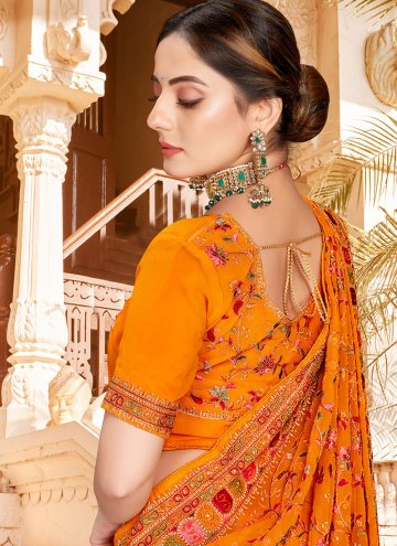 Orange Georgette Embroidered Contemporary Saree for Engagement