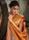 Orange Handloom Silk Woven Classic Designer Saree - 1