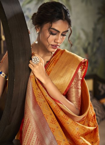 Orange Handloom Silk Woven Classic Designer Saree