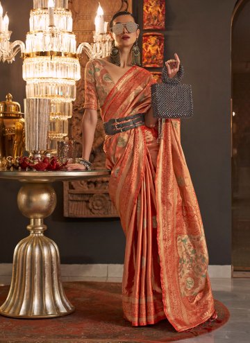 Orange Handloom Silk Woven Contemporary Saree