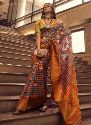 Orange Handloom Silk Woven Designer Saree
