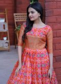 Orange Jacquard Silk Patola Print Gown for Ceremonial - 1