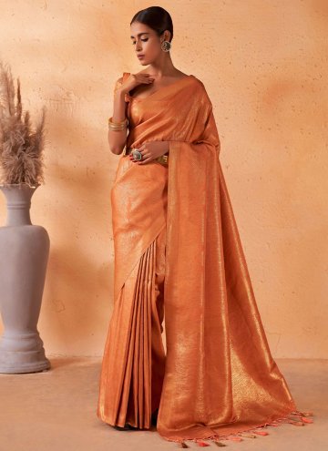 Orange Kanjivaram Silk Woven Classic Designer Sare