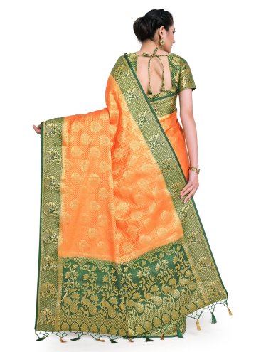 Orange Kanjivaram Silk Woven Classic Designer Saree