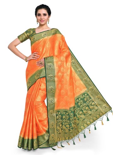 Orange Kanjivaram Silk Woven Classic Designer Saree