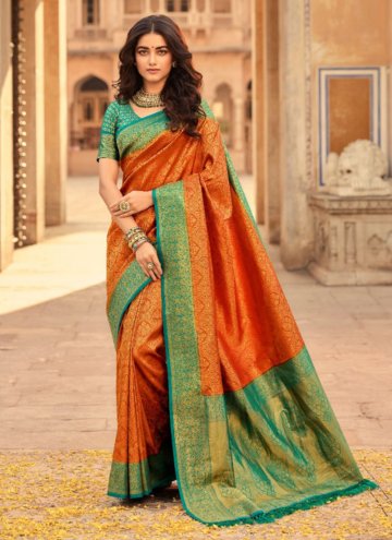 Orange Kanjivaram Silk Woven Designer Saree for Ce