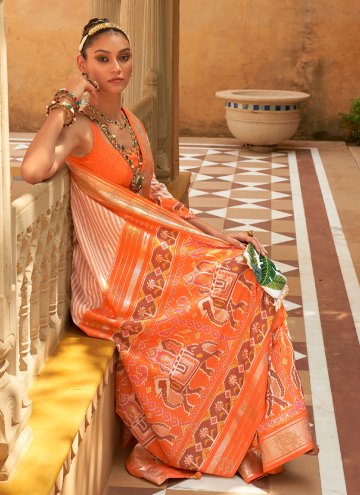 Orange Patola Silk Woven Contemporary Saree for Reception