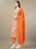 Orange Rayon Embroidered Pant Style Suit for Casual - 2