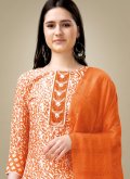 Orange Rayon Embroidered Pant Style Suit for Casual - 3