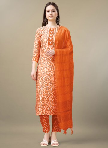 Orange Rayon Embroidered Pant Style Suit for Casual