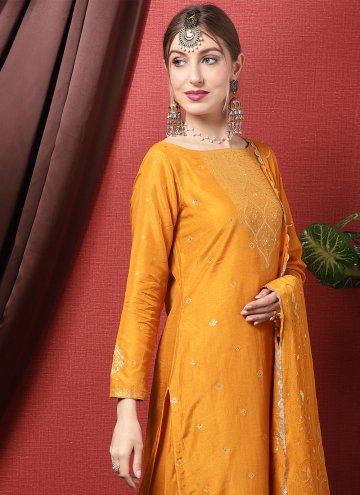 Orange Silk Embroidered Trendy Salwar Kameez