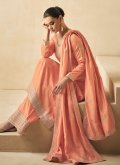 Orange Silk Embroidered Trendy Salwar Kameez for Engagement - 1