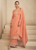 Orange Silk Embroidered Trendy Salwar Kameez for Engagement - 2