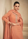 Orange Silk Embroidered Trendy Salwar Kameez for Engagement - 3
