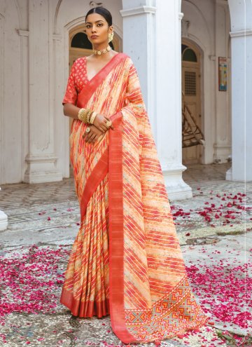 Orange Silk Patch Border Work Classic Designer Saree for Ceremonial