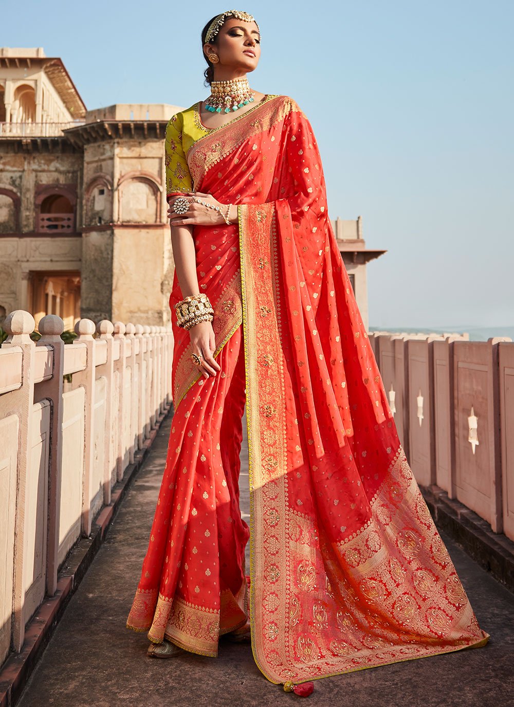 Orange Silk Woven Classic Designer Saree