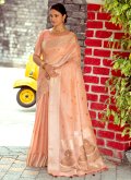 Orange Traditional Saree in Linen with Woven - 2