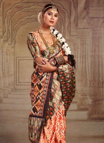 Orange Tussar Silk Print Classic Designer Saree for Casual