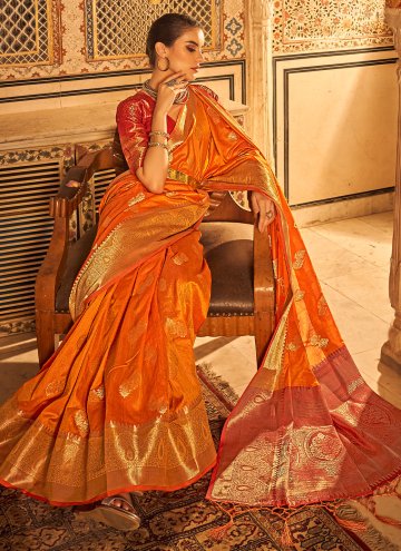 Orange Tussar Silk Woven Contemporary Saree for Casual