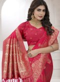 Organza Classic Designer Saree in Hot Pink Enhanced with Booti Work - 1