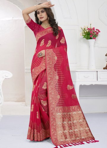 Organza Classic Designer Saree in Hot Pink Enhanced with Booti Work