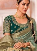 Organza Classic Designer Saree in Sea Green Enhanced with Embroidered - 1