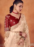 Organza Contemporary Saree in Cream Enhanced with Embroidered - 1