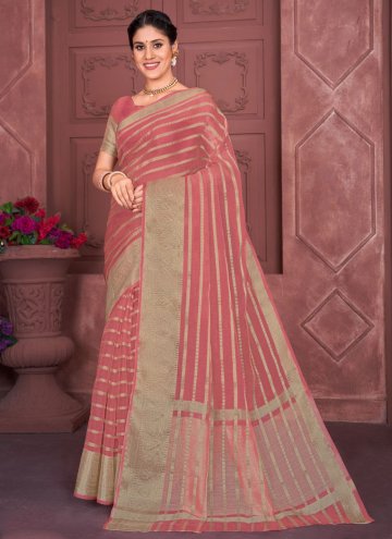 Organza Contemporary Saree in Pink Enhanced with Woven