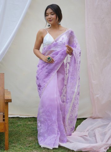 Organza Contemporary Saree in Purple Enhanced with