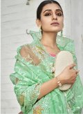Organza Contemporary Saree in Sea Green Enhanced with Embroidered - 1