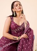 Organza Contemporary Saree in Wine Enhanced with Embroidered - 2