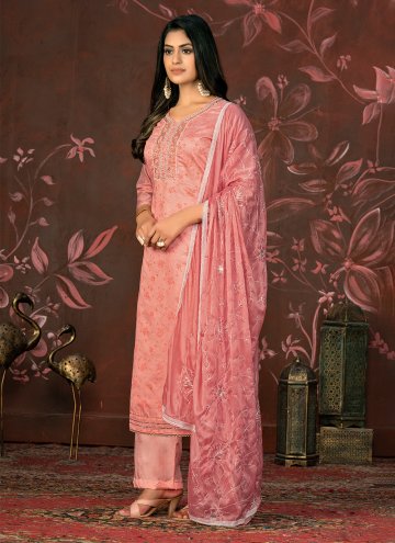 Organza Designer Salwar Kameez in Pink Enhanced wi