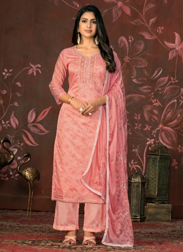 Organza Designer Salwar Kameez in Pink Enhanced with Designer