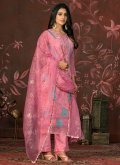 Organza Designer Salwar Kameez in Pink Enhanced with Embroidered - 1